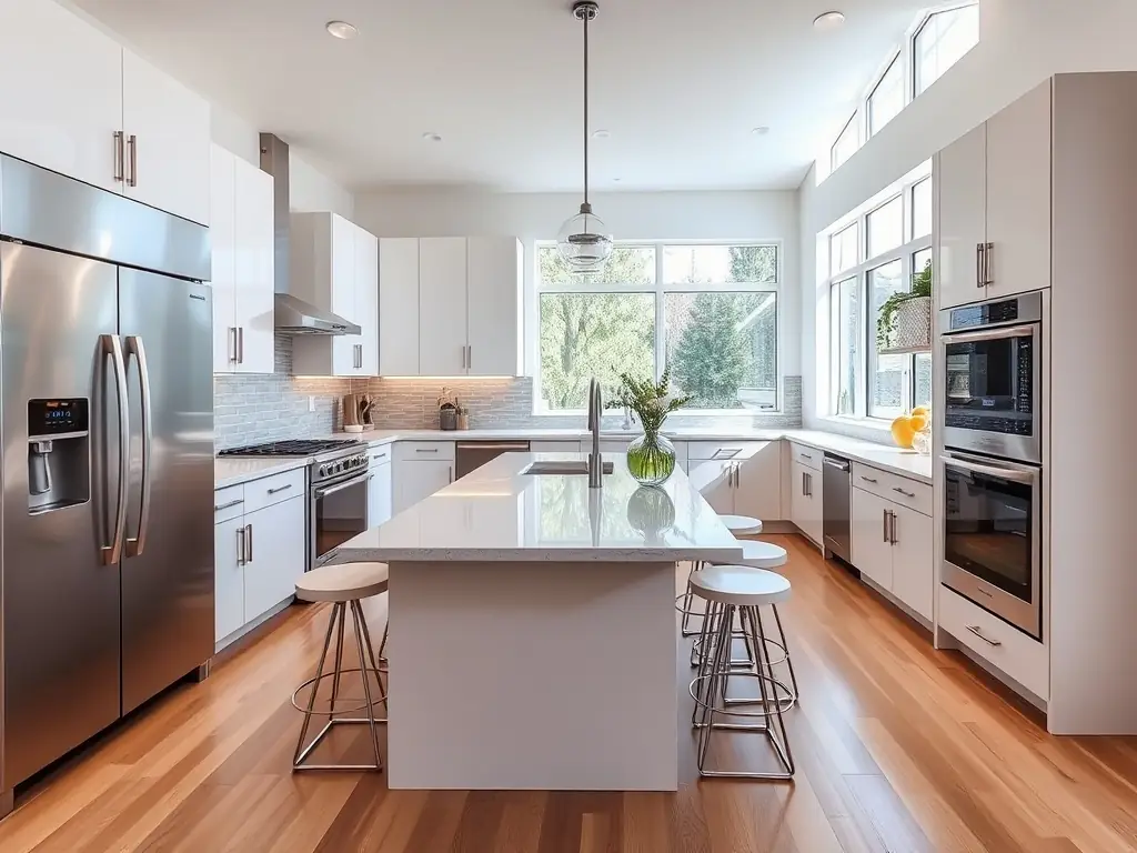 A beautifully remodeled kitchen with modern appliances, representing Sam The Handyman's remodeling services.